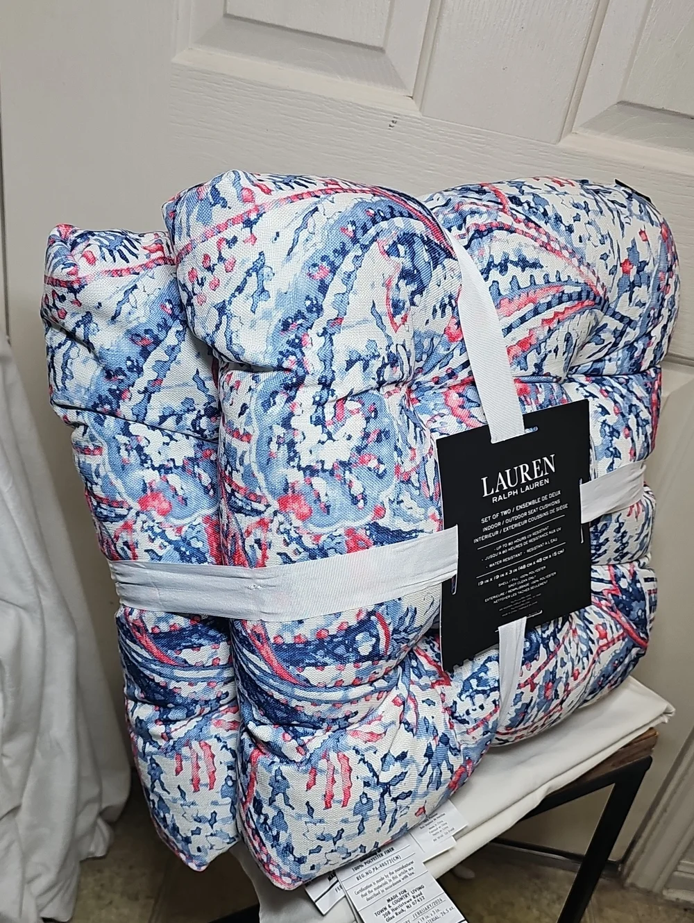 Lauren Ralph Lauren Blue & Pink Paisley Quilted Indoor/Outdoor Cushion Set